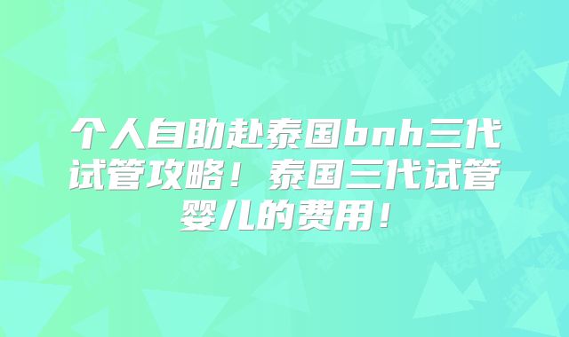个人自助赴泰国bnh三代试管攻略!泰国三代试管婴儿的费用!