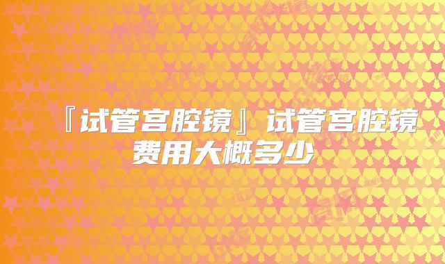 『试管宫腔镜』试管宫腔镜费用大概多少