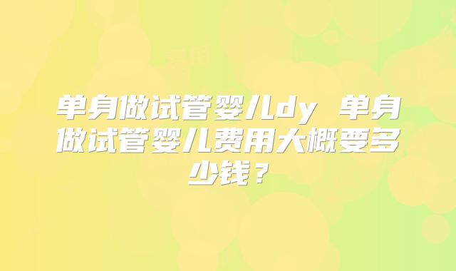 单身做试管婴儿dy 单身做试管婴儿费用大概要多少钱?