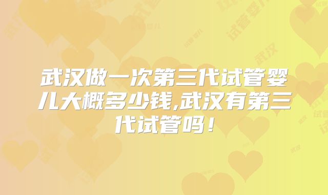 武汉做一次第三代试管婴儿大概多少钱,武汉有第三代试管吗！