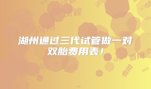 湖州通过三代试管做一对双胎费用表!