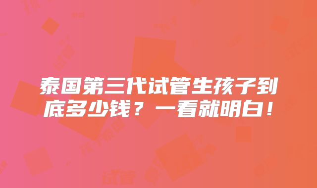 泰国第三代试管生孩子到底多少钱？一看就明白！