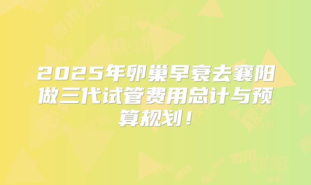 2025年卵巢早衰去襄阳做三代试管费用总计与预算规划！