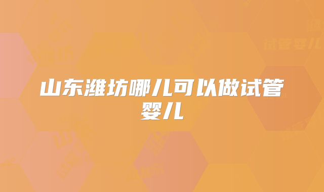 山东潍坊哪儿可以做试管婴儿