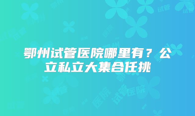 鄂州试管医院哪里有？公立私立大集合任挑