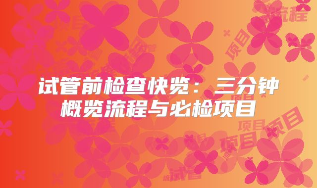 试管前检查快览:三分钟概览流程与必检项目