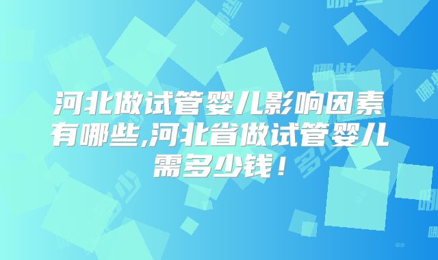 河北做试管婴儿影响因素有哪些,河北省做试管婴儿需多少钱!