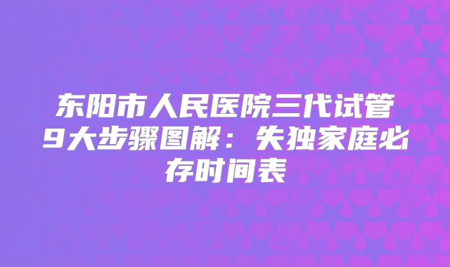 东阳市人民医院三代试管9大步骤图解：失独家庭必存时间表