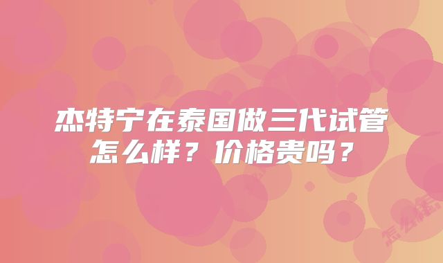 杰特宁在泰国做三代试管怎么样?价格贵吗?