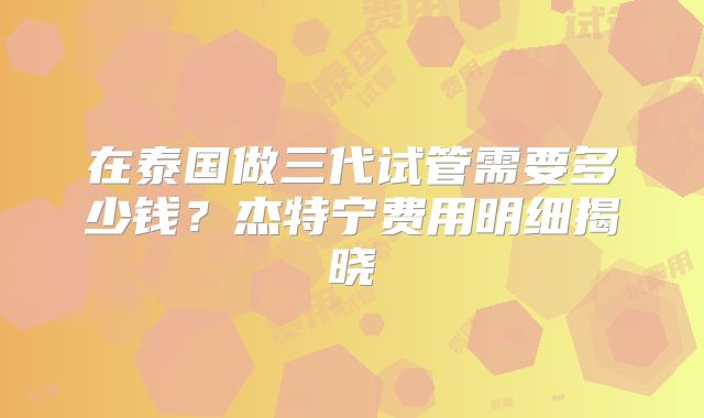 在泰国做三代试管需要多少钱？杰特宁费用明细揭晓