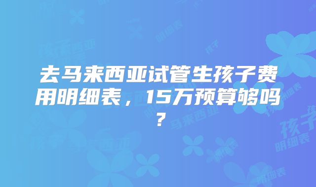 去马来西亚试管生孩子费用明细表,15万预算够吗?