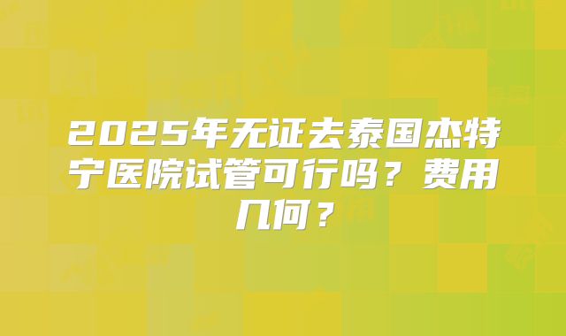 2025年无证去泰国杰特宁医院试管可行吗？费用几何？
