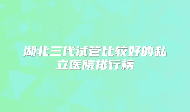 湖北三代试管比较好的私立医院排行榜