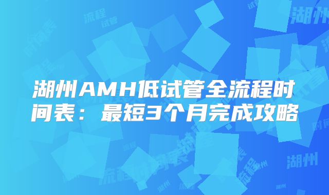 湖州AMH低试管全流程时间表:最短3个月完成攻略