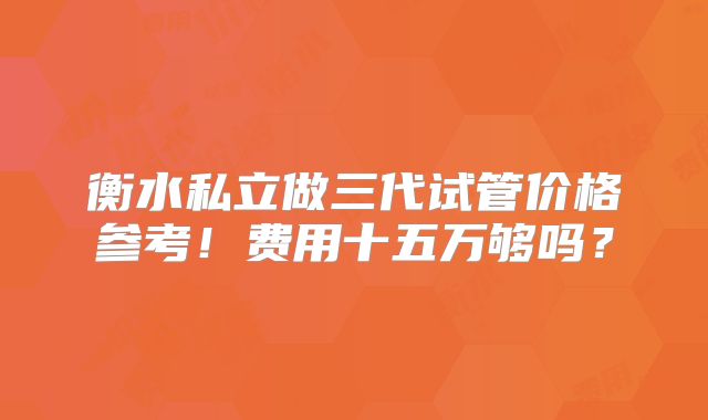 衡水私立做三代试管价格参考!费用十五万够吗?