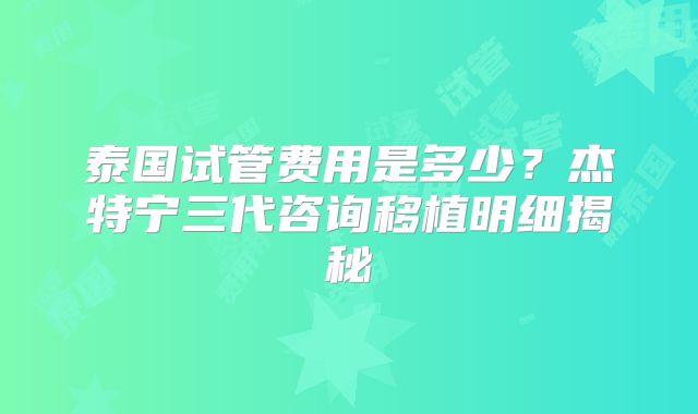 泰国试管费用是多少？杰特宁三代咨询移植明细揭秘