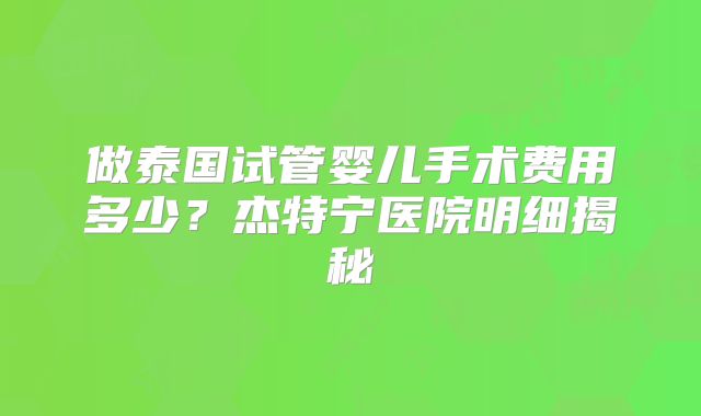做泰国试管婴儿手术费用多少?杰特宁医院明细揭秘
