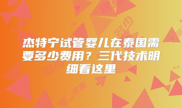 杰特宁试管婴儿在泰国需要多少费用？三代技术明细看这里