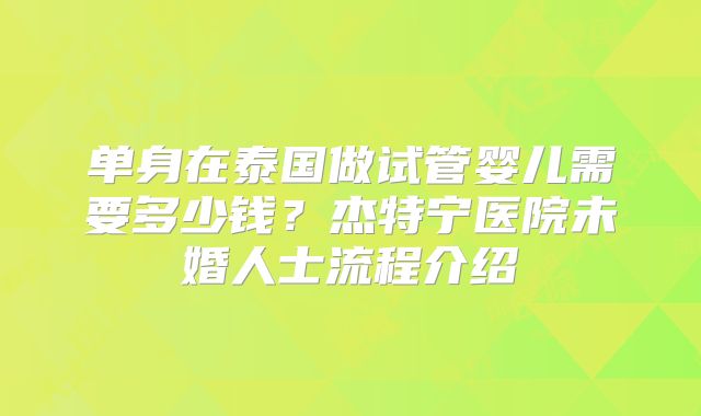 单身在泰国做试管婴儿需要多少钱？杰特宁医院未婚人士流程介绍