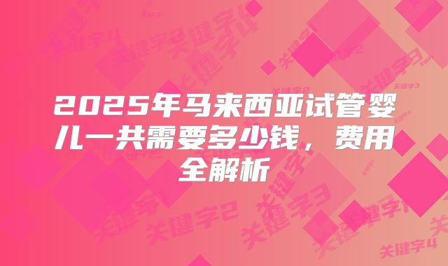 2025年马来西亚试管婴儿一共需要多少钱,费用全解析
