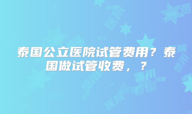 泰国公立医院试管费用？泰国做试管收费，？