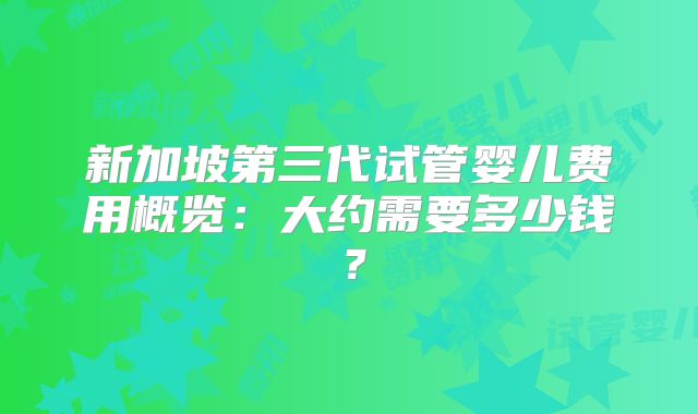 新加坡第三代试管婴儿费用概览：大约需要多少钱？