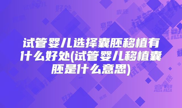 试管婴儿选择囊胚移植有什么好处(试管婴儿移植囊胚是什么意思)