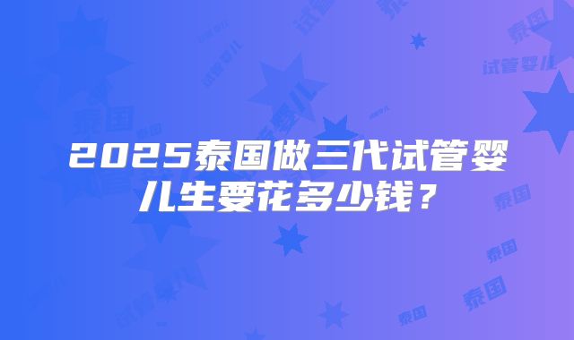2025泰国做三代试管婴儿生要花多少钱？