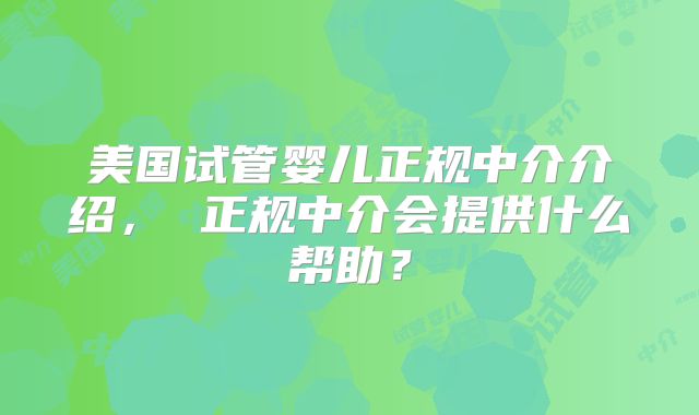 美国试管婴儿正规中介介绍， 正规中介会提供什么帮助？