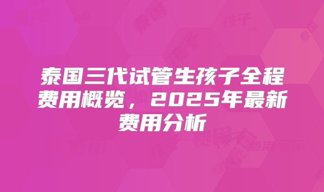 泰国三代试管生孩子全程费用概览，2025年最新费用分析