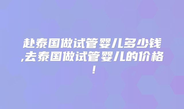 赴泰国做试管婴儿多少钱,去泰国做试管婴儿的价格！