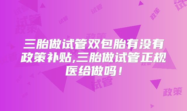 三胎做试管双包胎有没有政策补贴,三胎做试管正规医给做吗！