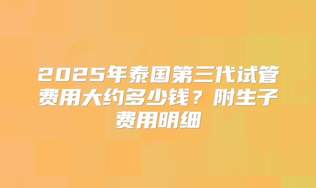 2025年泰国第三代试管费用大约多少钱？附生子费用明细