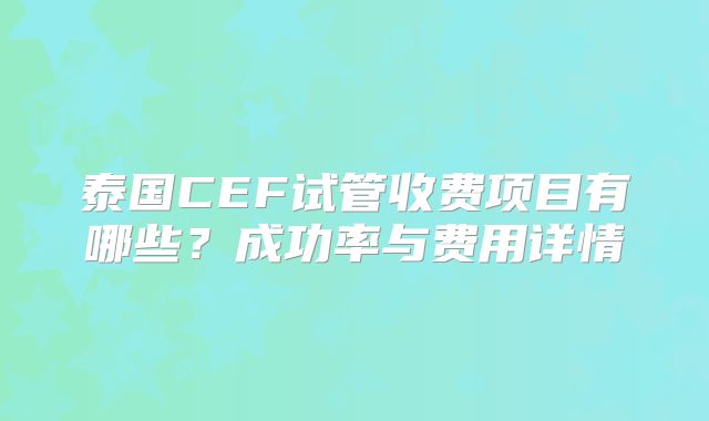 泰国CEF试管收费项目有哪些？成功率与费用详情