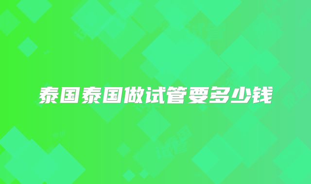泰国泰国做试管要多少钱