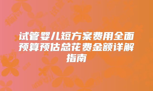试管婴儿短方案费用全面预算预估总花费金额详解指南