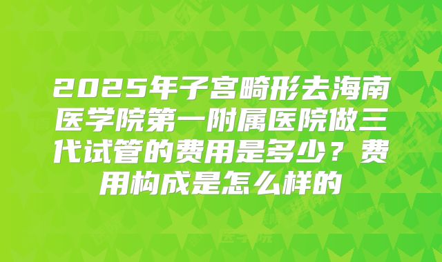 2025年子宫畸形去海南医学院第一附属医院做三代试管的费用是多少?费用构成是怎么样的