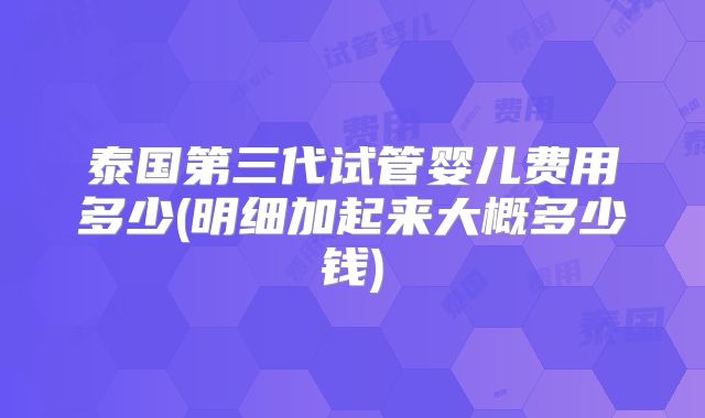 泰国第三代试管婴儿费用多少(明细加起来大概多少钱)