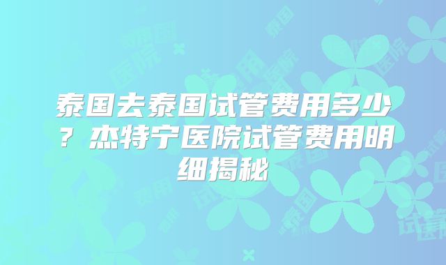 泰国去泰国试管费用多少？杰特宁医院试管费用明细揭秘