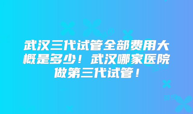武汉三代试管全部费用大概是多少！武汉哪家医院做第三代试管！