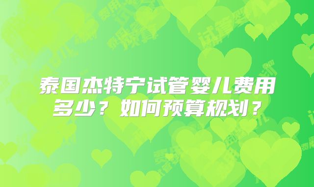 泰国杰特宁试管婴儿费用多少?如何预算规划?