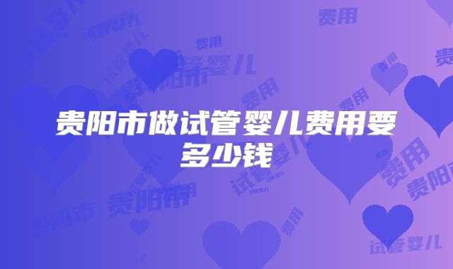 贵阳市做试管婴儿费用要多少钱