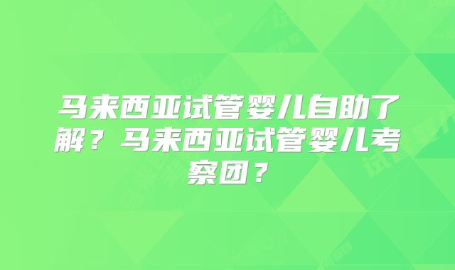 马来西亚试管婴儿自助了解？马来西亚试管婴儿考察团？