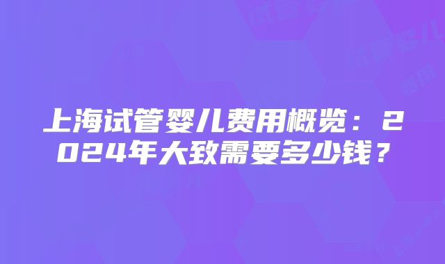上海试管婴儿费用概览：2024年大致需要多少钱？