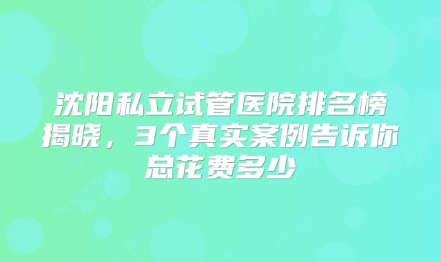 沈阳私立试管医院排名榜揭晓,3个真实案例告诉你总花费多少