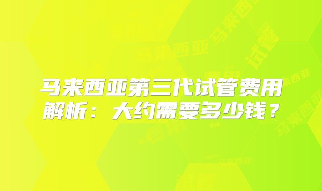马来西亚第三代试管费用解析:大约需要多少钱?