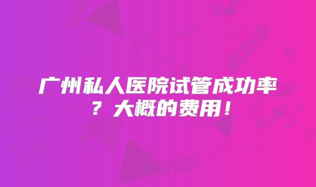 广州私人医院试管成功率?大概的费用!