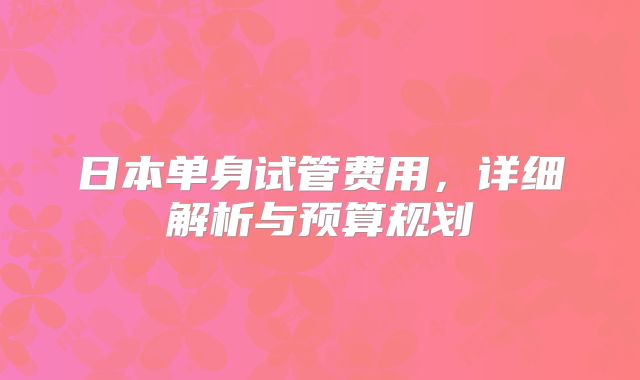 日本单身试管费用，详细解析与预算规划