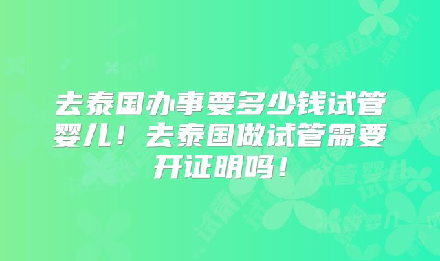 去泰国办事要多少钱试管婴儿！去泰国做试管需要开证明吗！