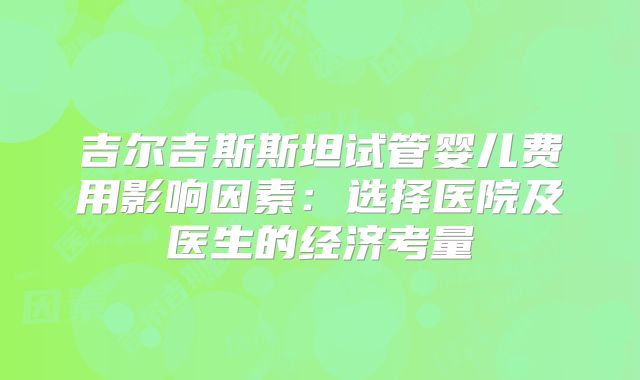吉尔吉斯斯坦试管婴儿费用影响因素:选择医院及医生的经济考量